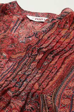 Red & Blue Polyester Straight Printed Kurta image number 1