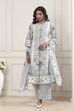 Khaki Green Cotton Floral Printed Straight Suit Set image number 0