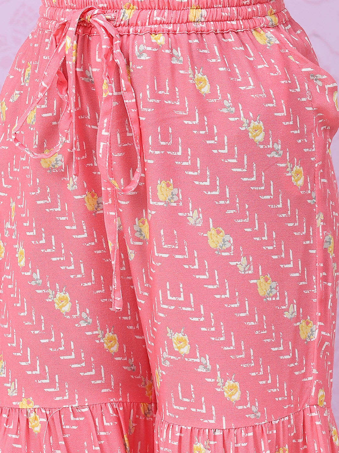 Pink & Yellow Art Silk Straight Kurta Set image number 2