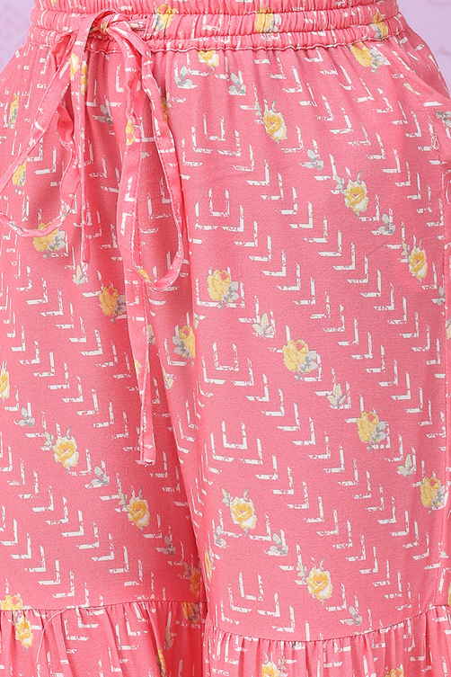Pink & Yellow Art Silk Straight Kurta Set image number 2