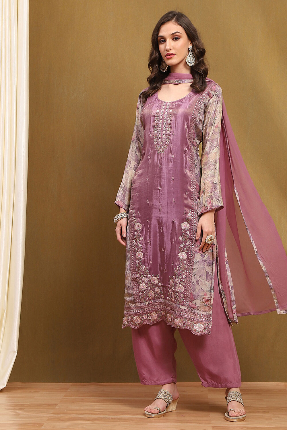 Lime Viscose Blend Embroidered Unstitched Suit Set image number 5