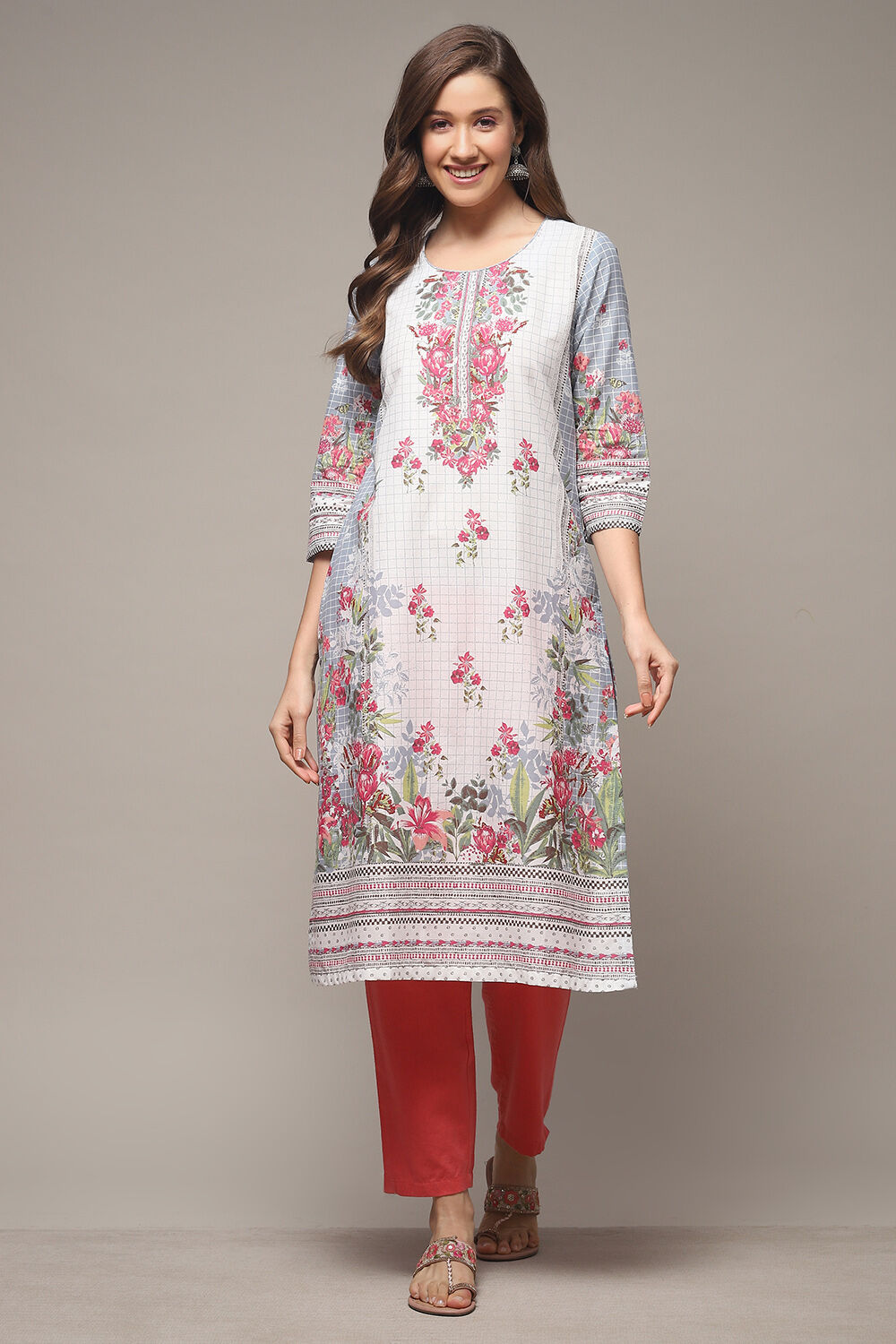 Sky Blue LIVA Straight Printed Kurta image number 1