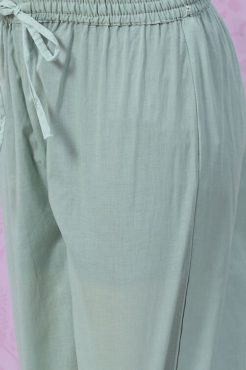 Smokey Blue Cotton Tiered Straight Kurta Palazzo Suit Set image number 2