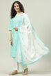 Aqua Printed Cotton Straight Kurta Palazzo Suit Set image number 5