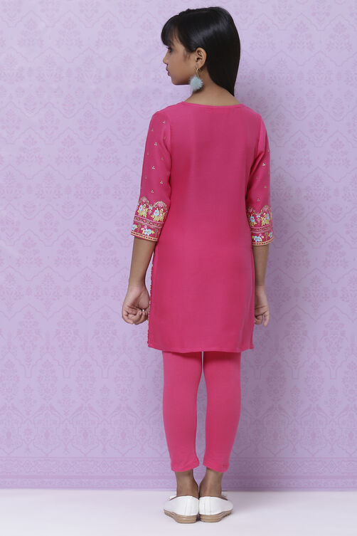 Pink Art Silk Printed Tunic And Leggings Set image number 5