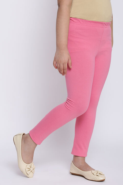 Bubblegum Pink Cotton Lycra Solid Leggings image number 0