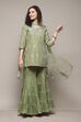 Sap Green Cotton Blend Straight YARNDYED Suit Set image number 0