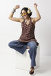 Brown Cotton Floral Printed Halter Kurti