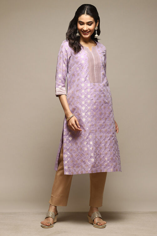 Lilac Cotton Blend Straight Yarndyed Kurta image number 5