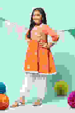 Orange Cotton Gathered Kurta Salwar 2 Piece Set image number 3