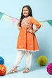 Orange Cotton Gathered Kurta Salwar 2 Piece Set image number 3