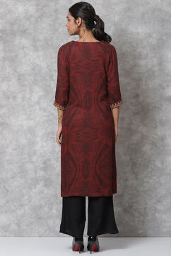 Red Velvet Straight Kurta image number 4