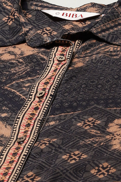 Black Printed High-Low Relaxed Fit Kurta image number 1