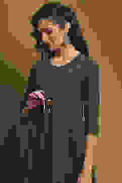 Dark Green Cotton Solid A-Line Suit Set image number 1