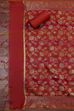 Rust Cotton Printed Embroidered Unstitched Suit Set image number 3