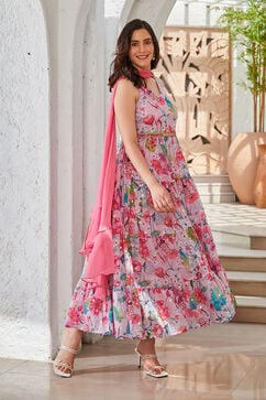 Pink Polyester Blend Anarkali Suit Set image number 5