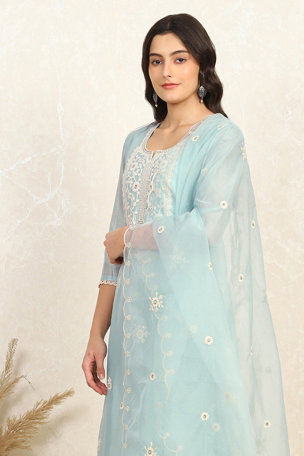 Baby Pink Chanderi Unstitched Suit Set image number 8