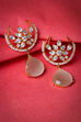 Chand Shaped Kundan Work Earrings With Peach Mona Lisa Drops image number 0