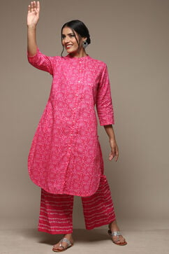Pink Cotton Straight Kurta Palazzo Suit Set image number 0