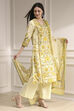Cream-Colored Cotton Printed Straight Suit Set image number 5