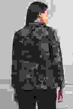 Navy Rayon Straight Printed Jacket image number 3