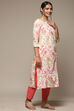 Pink Cotton Straight Printed Kurta image number 2