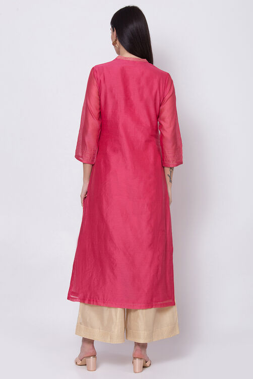 Magenta Poly Metallic Cotton Straight Yarndyed Kurta image number 4
