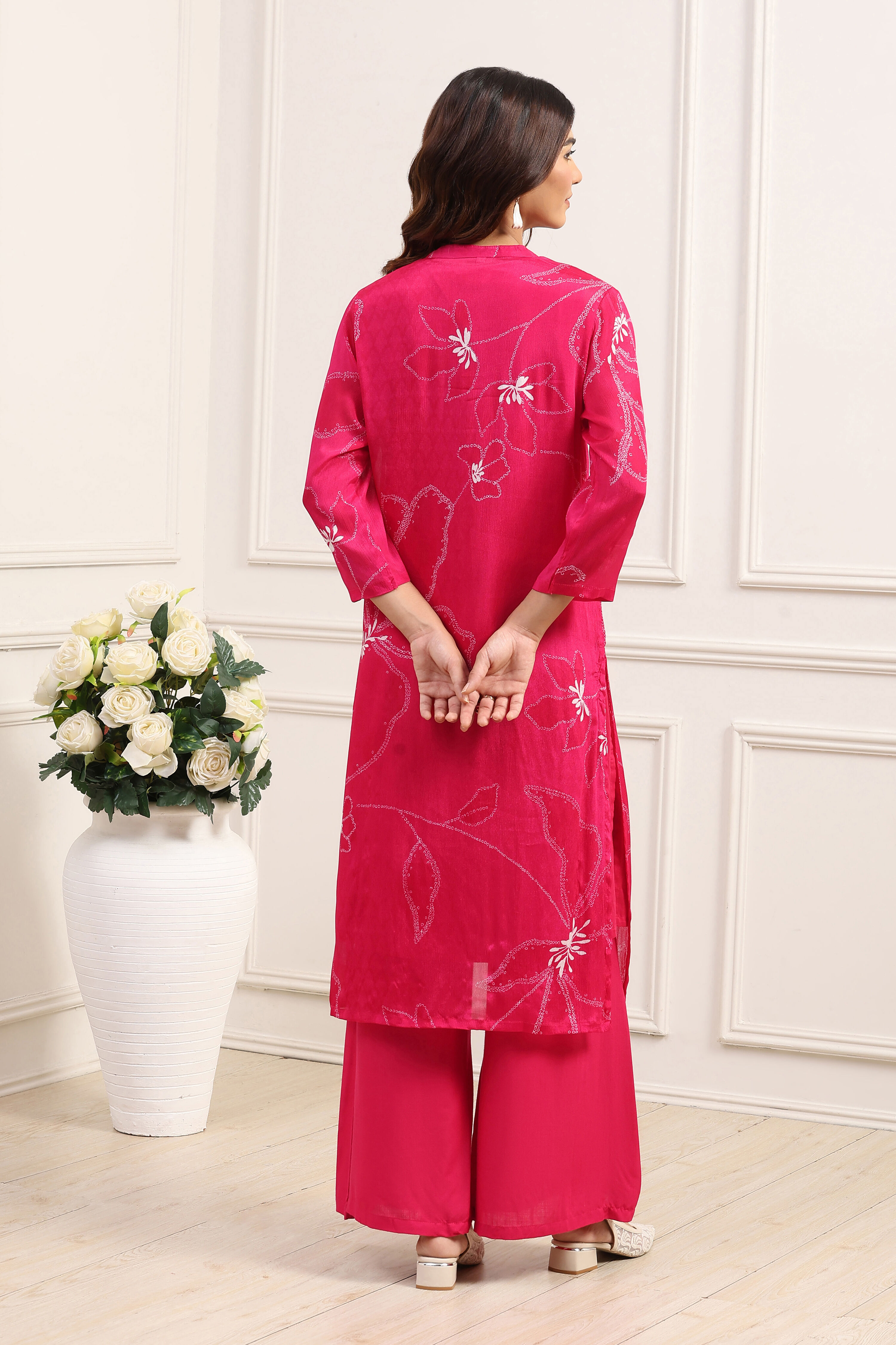 Red Chinon A-Line Suit Set image number 4