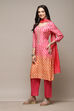 Pink Muslin Digital Print Unstitched Suit Set image number 6