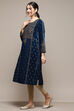 Teal Poly Velvet Straight Printed Kurta image number 2