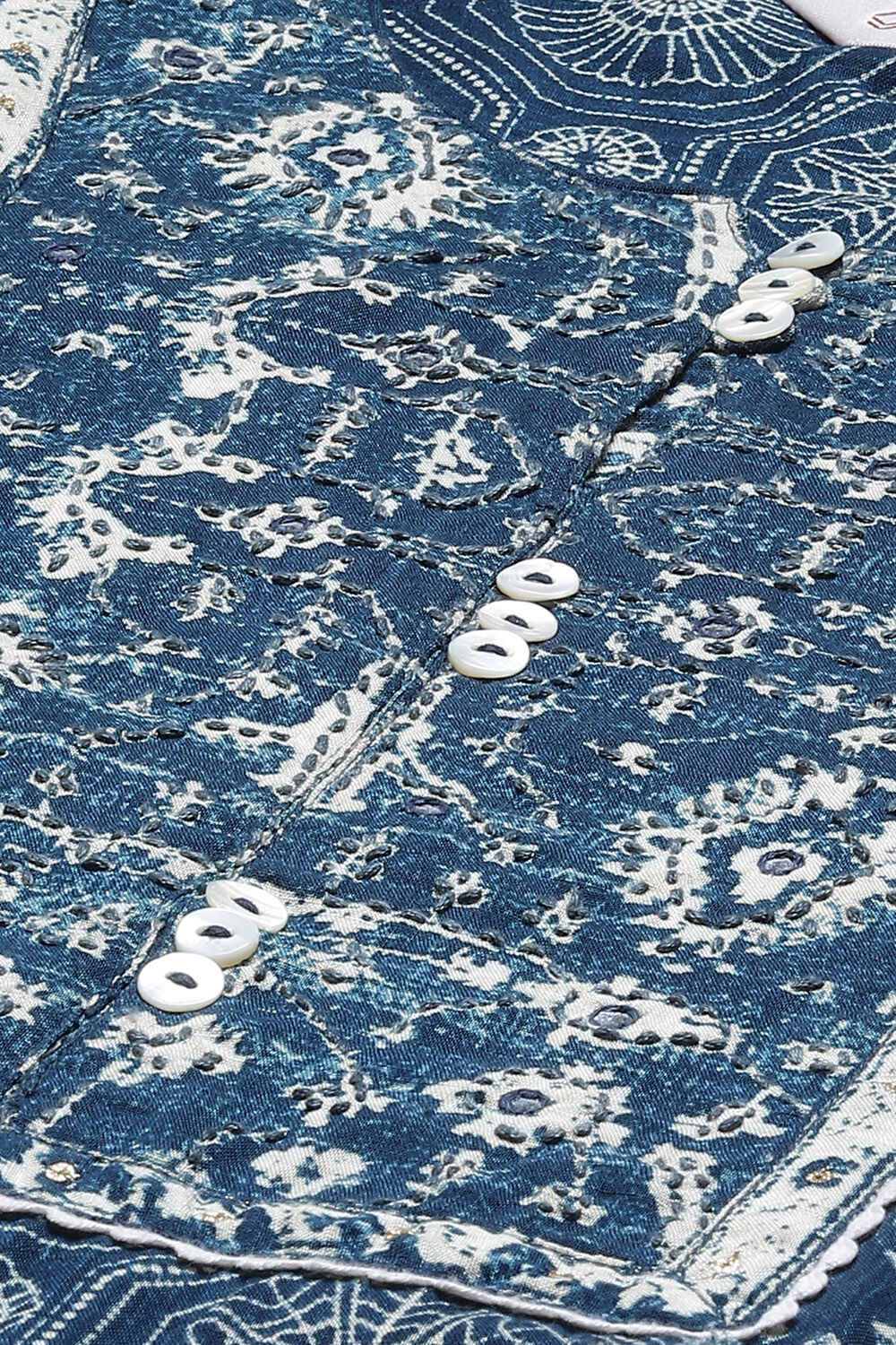 Indigo LIVA Flared Printed Kurta image number 1