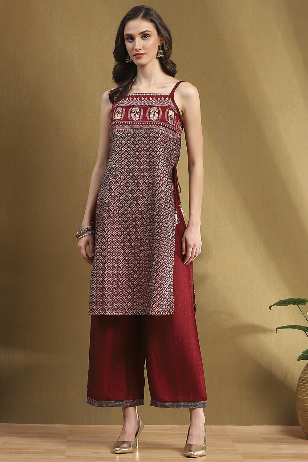 Grey Silk Floral Hand-Block Printed Festive Straight Kurta image number 5