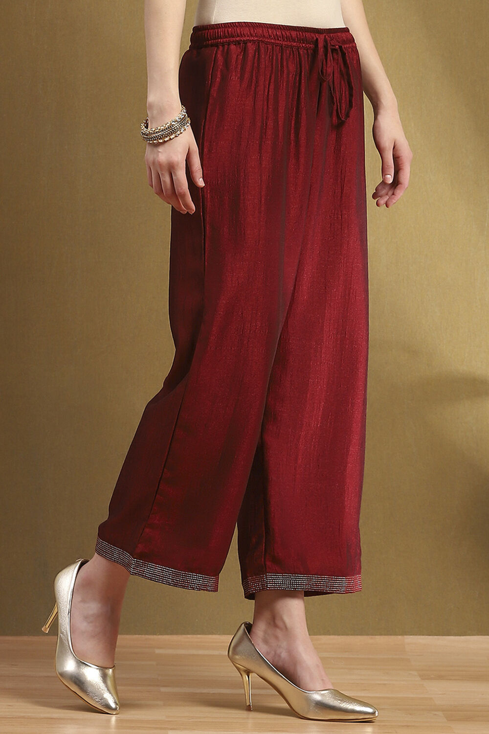 Red Polyester Straight Palazzo Pants image number 3