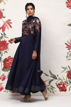 Rohit Bal Indigo Cotton Blend Anarkali Kurta Suit Set image number 5