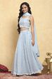 Blue Polyester Embroidered Kalidar Lehenga Set image number 3