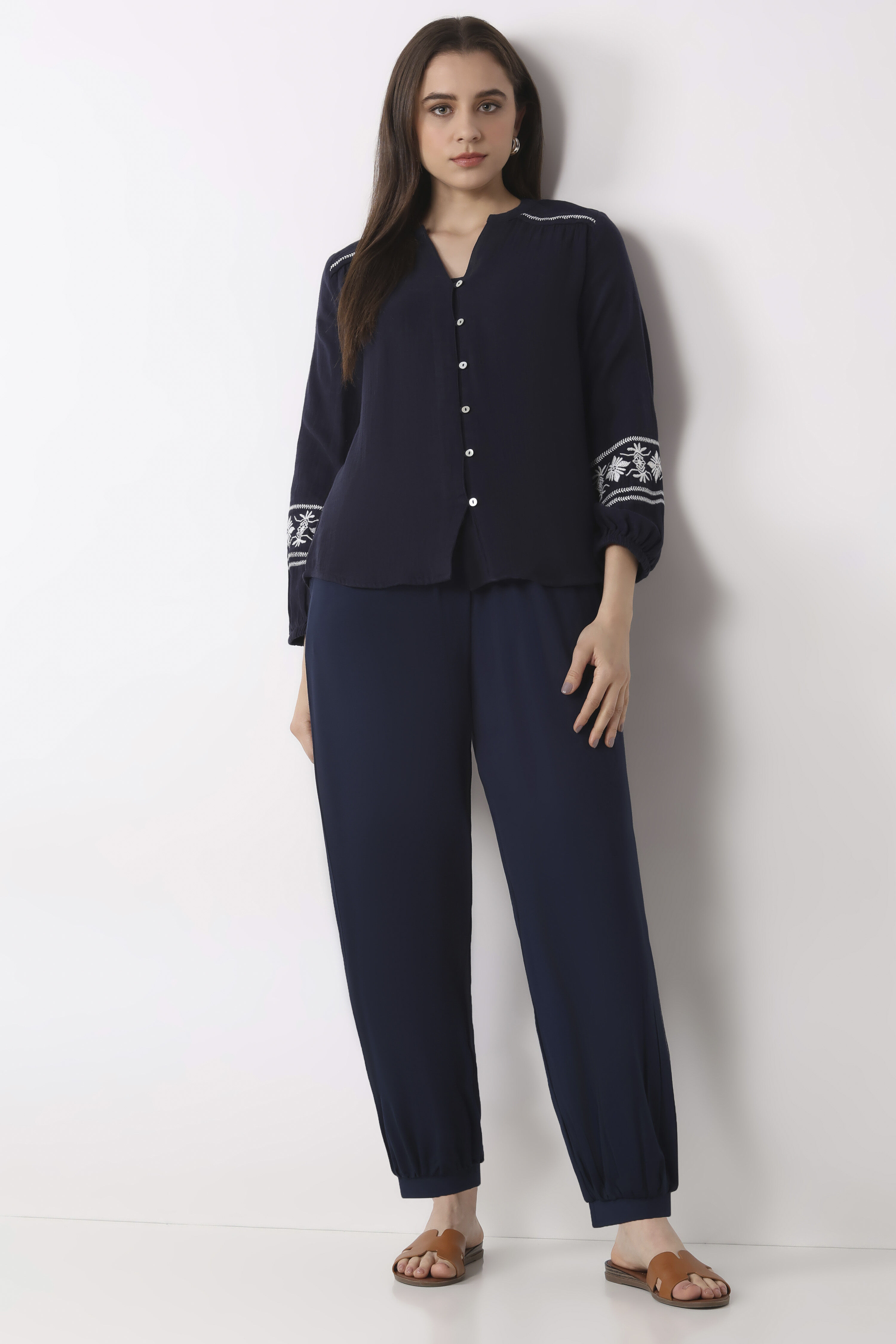 Beige Viscose Lycra Harem Pants image number 0