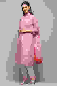 White Red Cotton Straight Suit Set image number 4