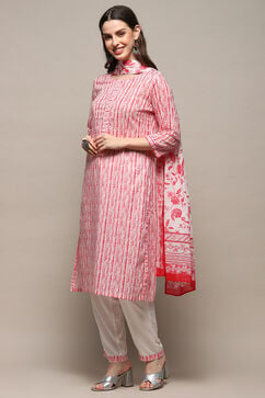 White Red Cotton Straight Suit Set image number 4