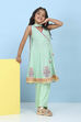 Green Cotton Floral Printed Anarkali Suit Set image number 5
