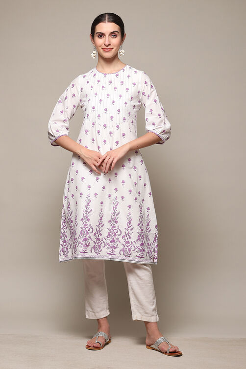 Lavender Cotton Straight Printed Kurta image number 5