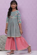 Sea Green Cotton Straight Garara Kurta Garara Suit Set image number 3