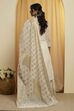 Off White Gold Woven Design Tasseled Dupatta image number 3