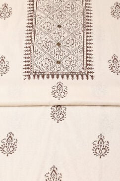 Beige Silk Blend Hand Embroidered Unstitched Suit Set image number 3
