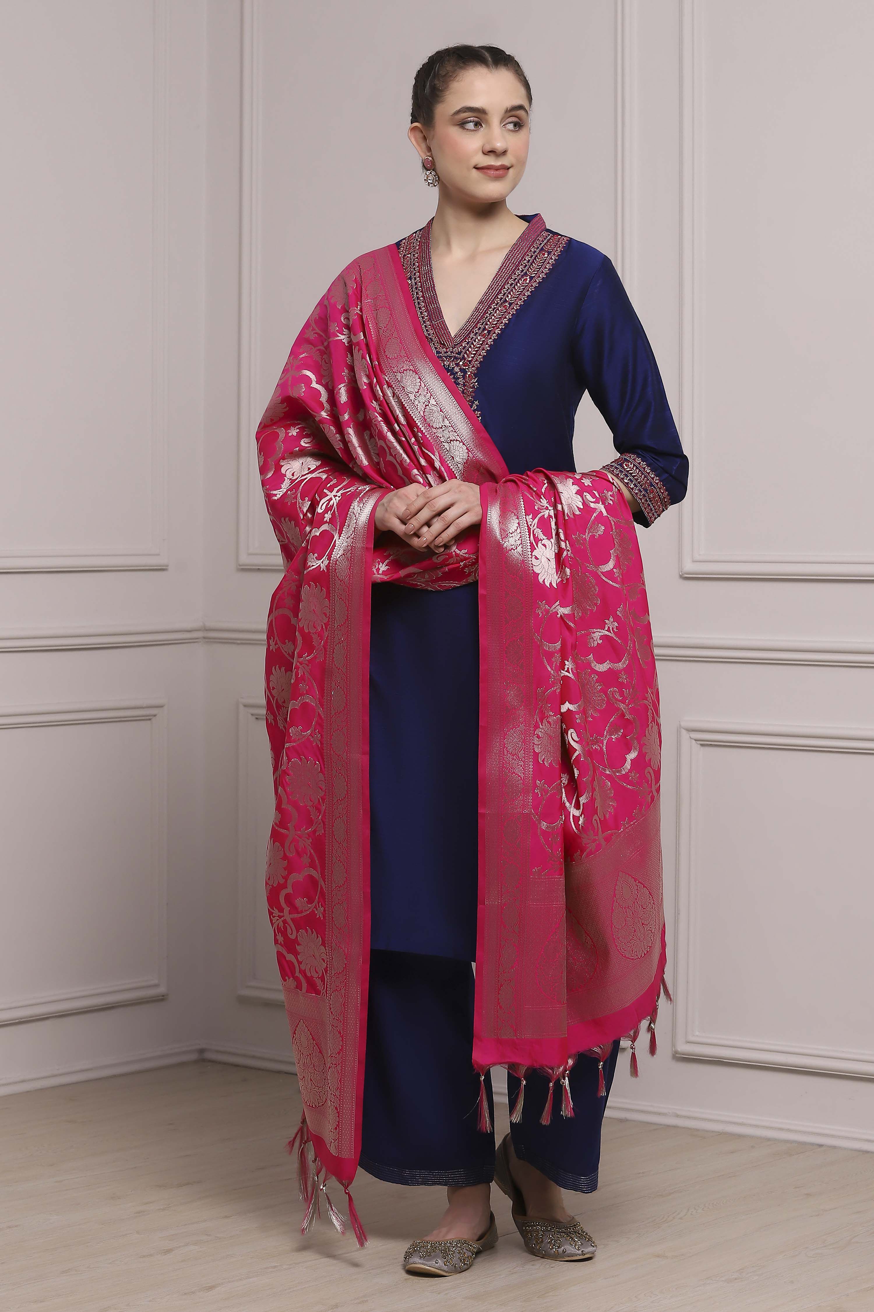 Blue and Pink Solid Straight Suit Set image number 0