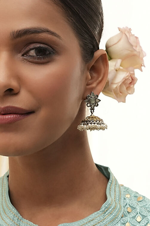 Mint Green Brass Jhumka image number 1