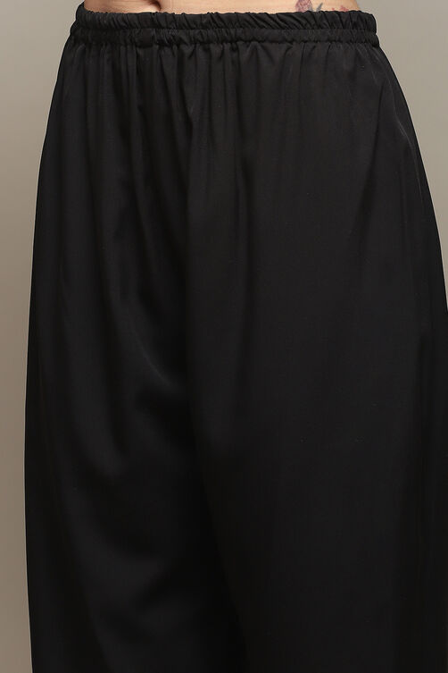 Black Silk Blend Digital Print Unstitched Suit Set image number 3