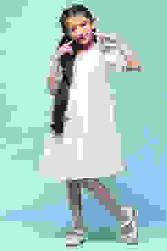 White Tiered Schiffli Cotton Dress image number 0