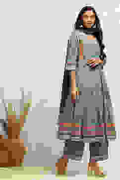 Turquoise Cotton Geometric Printed Anarkali Suit Set image number 5