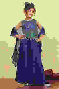 Blue Polyester Printed Short TOP Suit Set image number 6