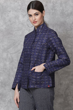 Blue Straight Art Silk Printed Jacket image number 2